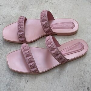 Stuart Weitzman Blush Pink Double-Strap Braided Slide Sandals